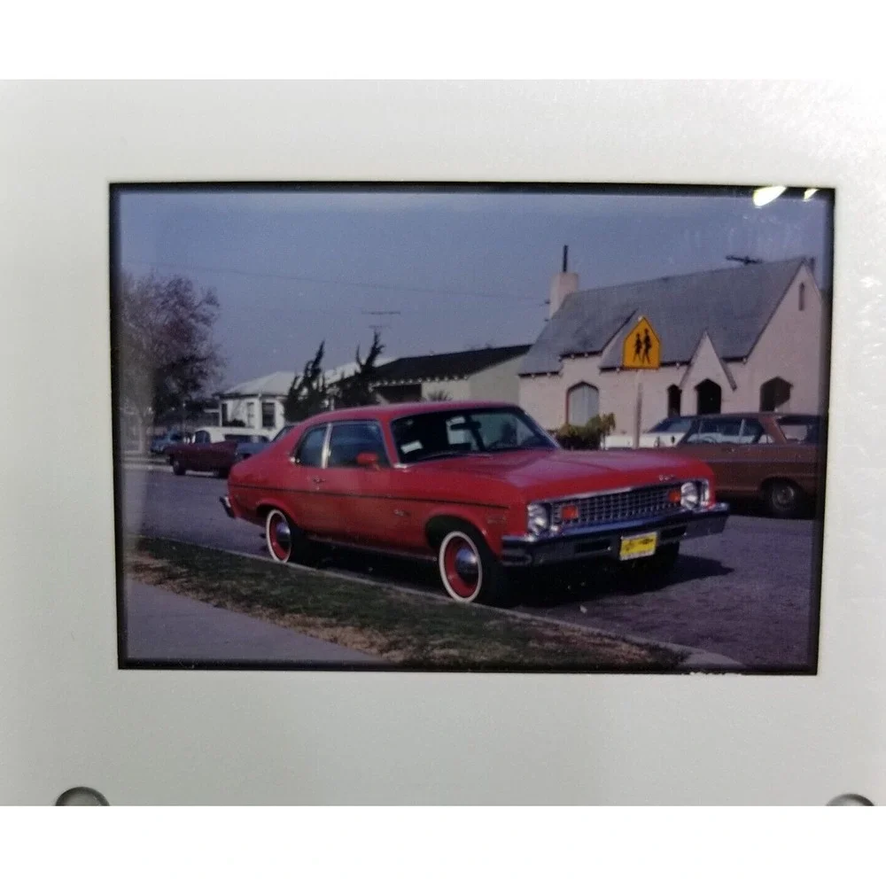 Standard 35mm Film Slide Vintage 1970s Classic Retro Red Chevy Nova Photographic